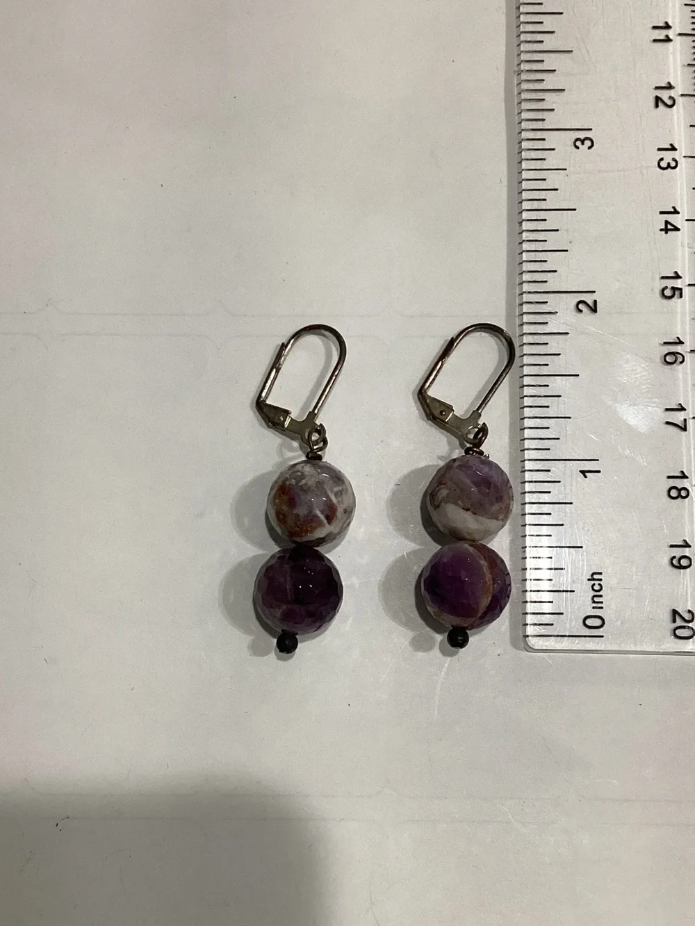 Purple Agate Double-Bead Drop Earrings